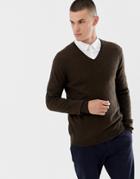 Asos Design Merino Wool V-neck Sweater In Brown - Brown