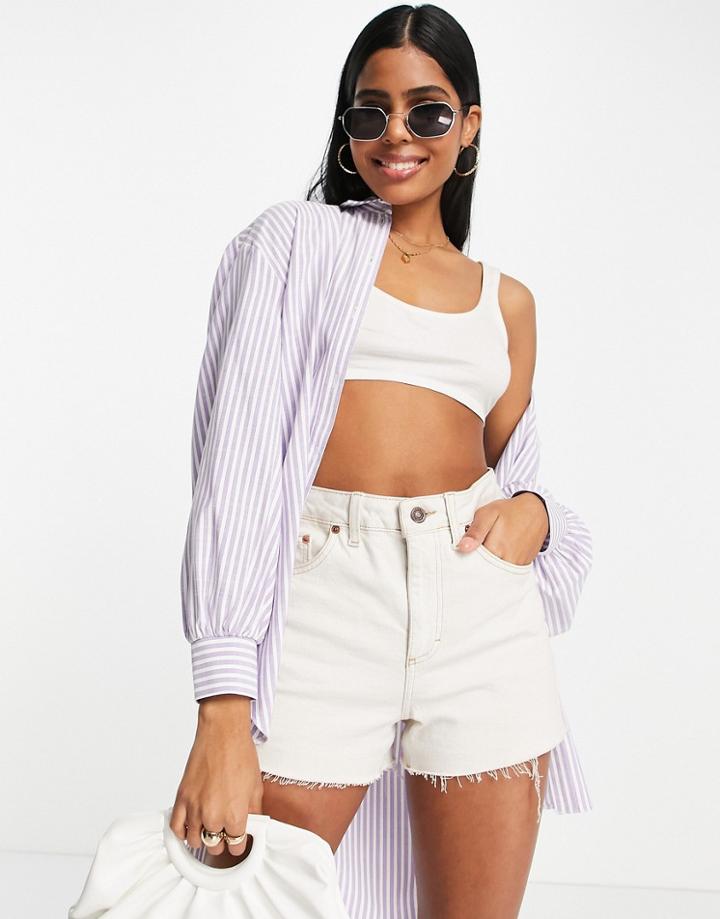 Miss Selfridge Oversized Collared Shirt In Purple Stripe-multi