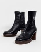 Asos Design Reunion Premium Leather Platform Boots In Black