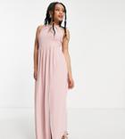 Tfnc Petite Bridesmaid Strappy Back Halter Neck Dress In Dusty Pink-orange