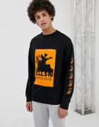 Collusion Long Sleeve Printed T-shirt In Black - Black