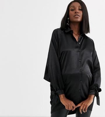 Blume Maternity Oversized Satin Shirt In Black