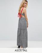 Asos Tall Tiered Gingham Maxi Dress With Contrast Tie Back - Black