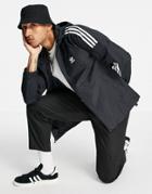 Adidas Originals Adicolor Three Stipe Zip Through Windbreaker In Black