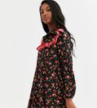 Asos Design Petite Ditsy Print Smock Dress With Buttons And Frill-multi