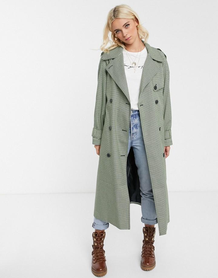 Asos Design Micro Check Coat With Statement Belt-multi