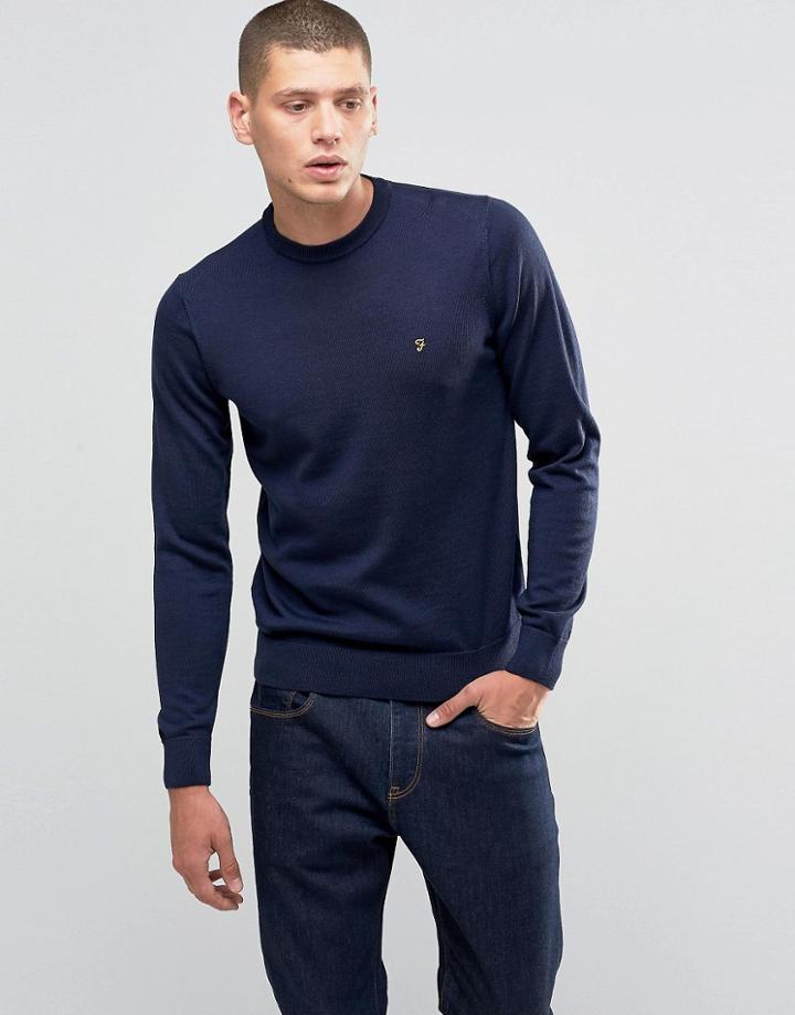 Farah Sweater In Merino Wool Slim Fit In Blue - Blue