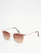 Asos Retro Sunglasses In Matte Gold Sheet Metal - Gold