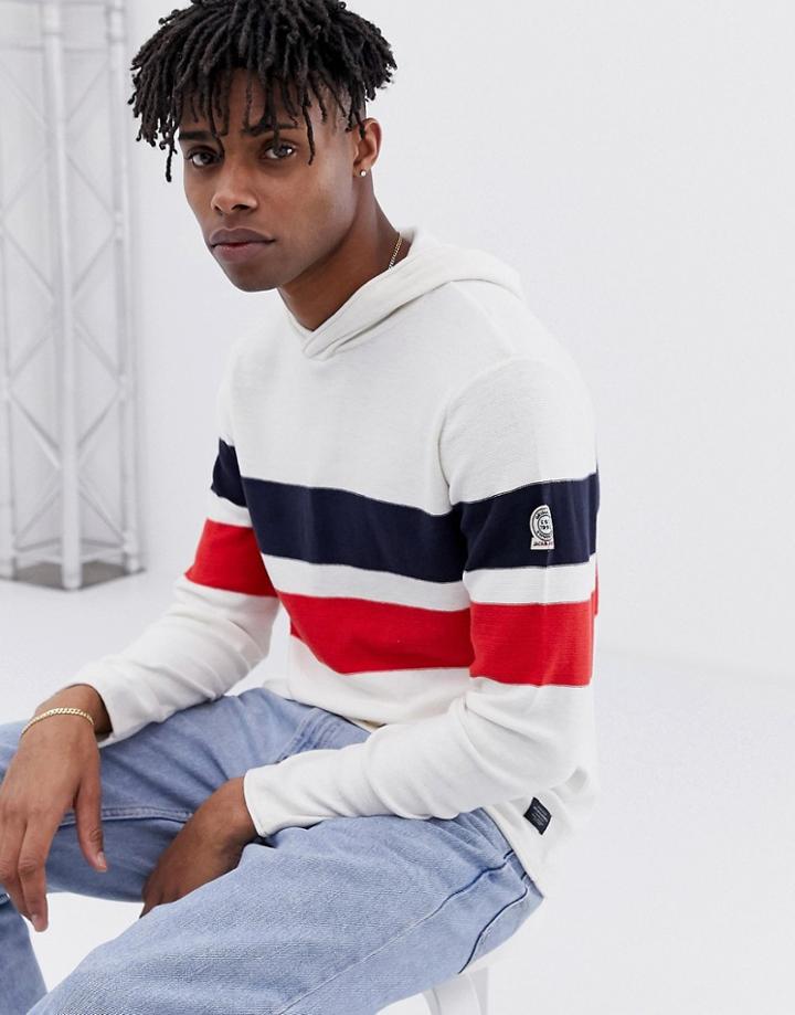 Jack & Jones Originals Knitted Hoodie With Body Stripe - White