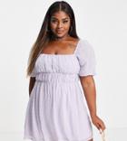 Missguided Plus Textured Mini Dress With Square Neck In Lilac-purple