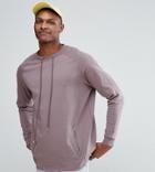 Asos Tall Oversized Longline Sweatshirt With Drawcord Neck & Zip Pockets - Purple