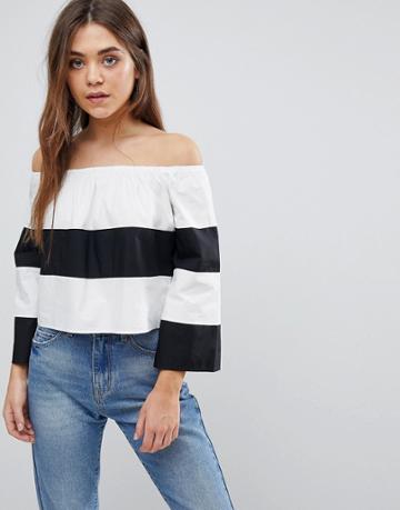 After Market Stripe Off Shoulder Top - White