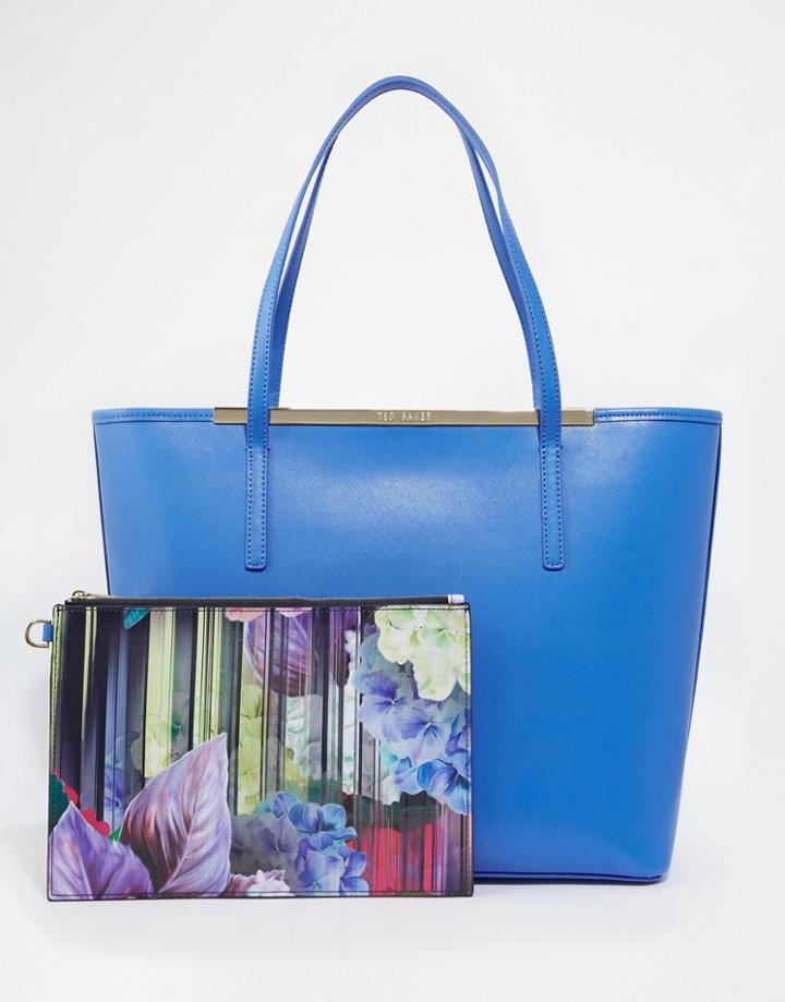 Ted Baker Crosshatch Shopper With Printed Lining - Light Blue