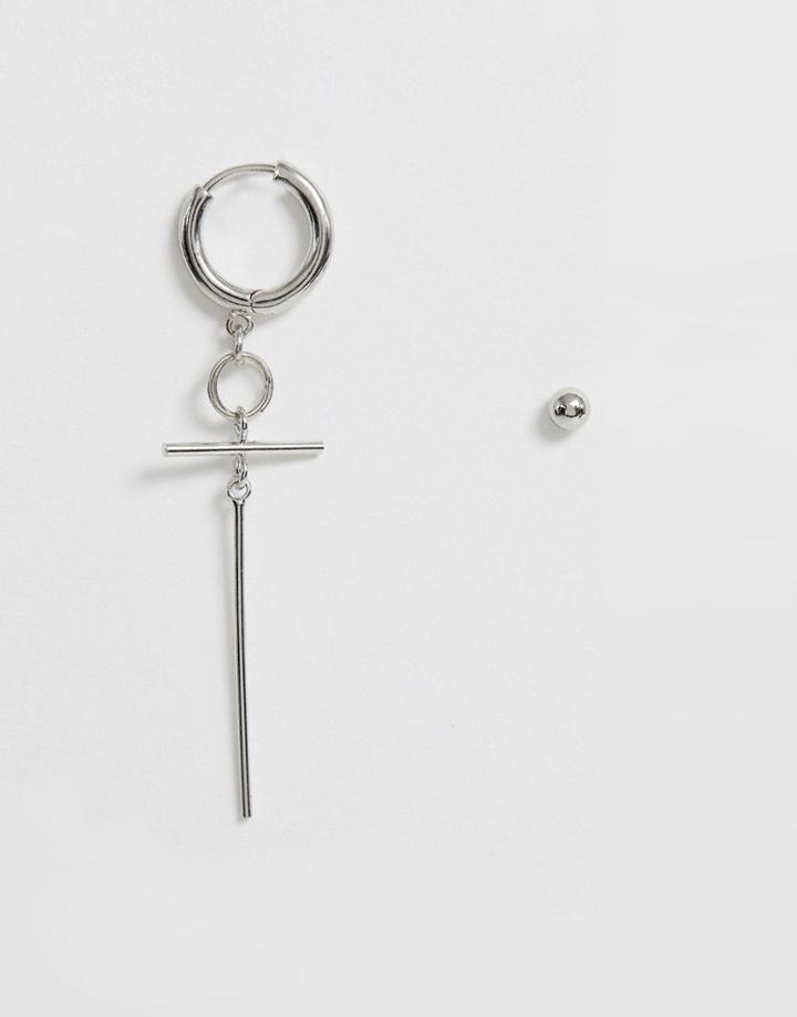 Asos Design Statement Hoop Earring And Stud In Silver Tone - Silver