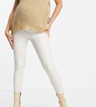 Asos Design Maternity Over The Bump Band Leather Look Leggings In Stone-neutral