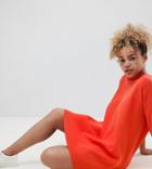Asos Design Petite Knitted T-shirt Dress With Pointelle Stitch Detail - Orange