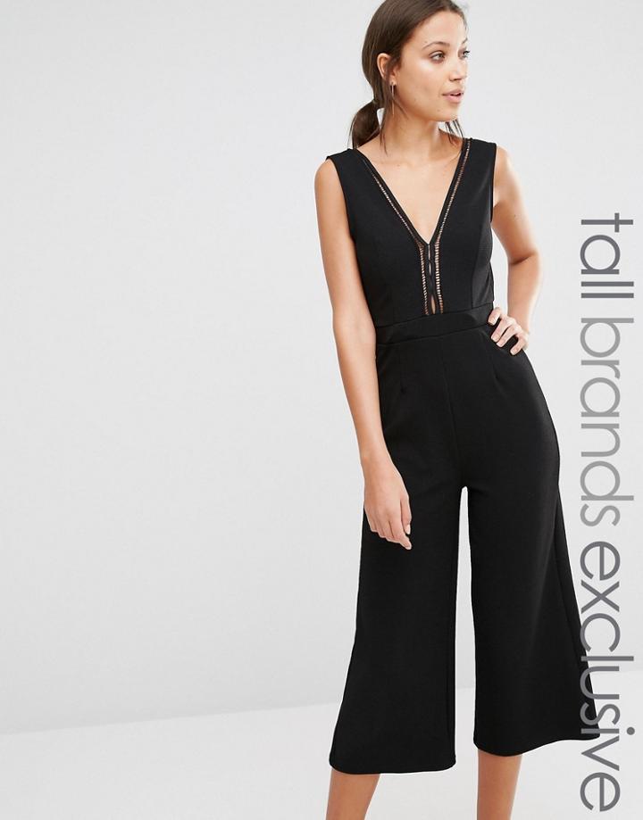 Tfnc Tall Plunge Front Culotte Jumpsuit - Black