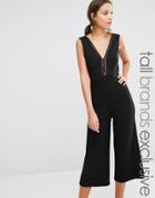 Tfnc Tall Plunge Front Culotte Jumpsuit - Black