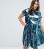 Tfnc Plus T-shirt Mini Skater Dress In Two Tone Sequin - Blue