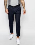 Asos Skinny Suit Trousers In Subtle Check In Navy - Navy