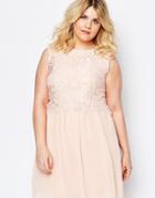 Club L Plus Dress With Eyelash Lace Top - Pink