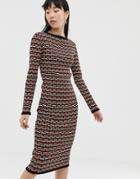 Asos Design Textured Midi Dress In Stripe-multi