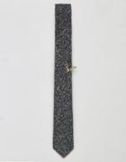 Asos Textured Tie In Black With Lapel Pin Pack - Gray
