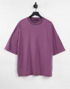 Asos Design Organic Cotton Blend Oversized T-shirt In Purple Acid Wash-brown