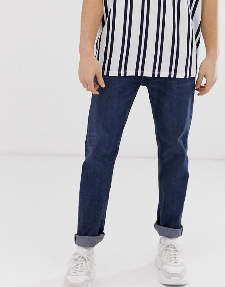 Bershka Straight Fit Jeans In Mid Blue - Blue