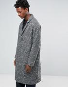 Asos Textured Overcoat In Black And White - Gray