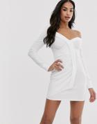 Asos Design Off Shoulder Drape Detail Shirt Dress-white