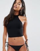 Asos Simple High Neck Longline Bikini Top - Black