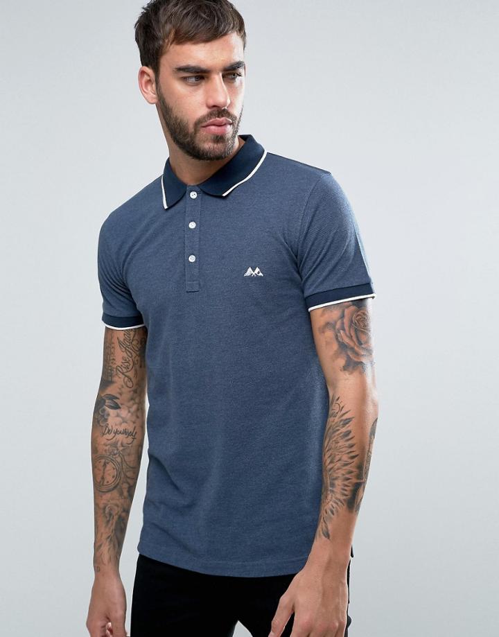 Lindbergh Tipped Pique Polo Logo Regular Fit In Dark Blue - Blue
