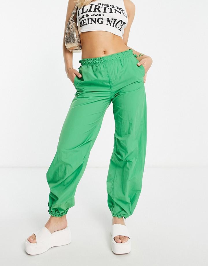 Bershka Baggy Parachute Tech Pant In Green
