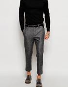 Asos Skinny Cropped Suit Pants With Faux Leather Trim - Gray