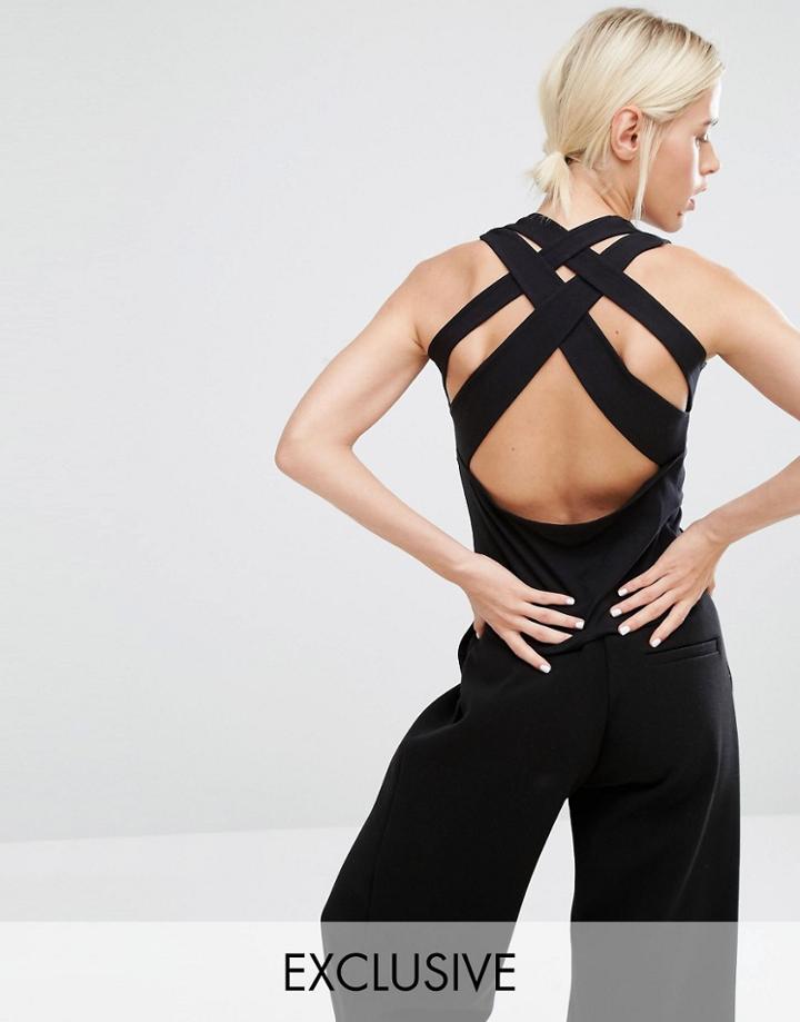 Monki Tank Top With Cross Back Detail - Black