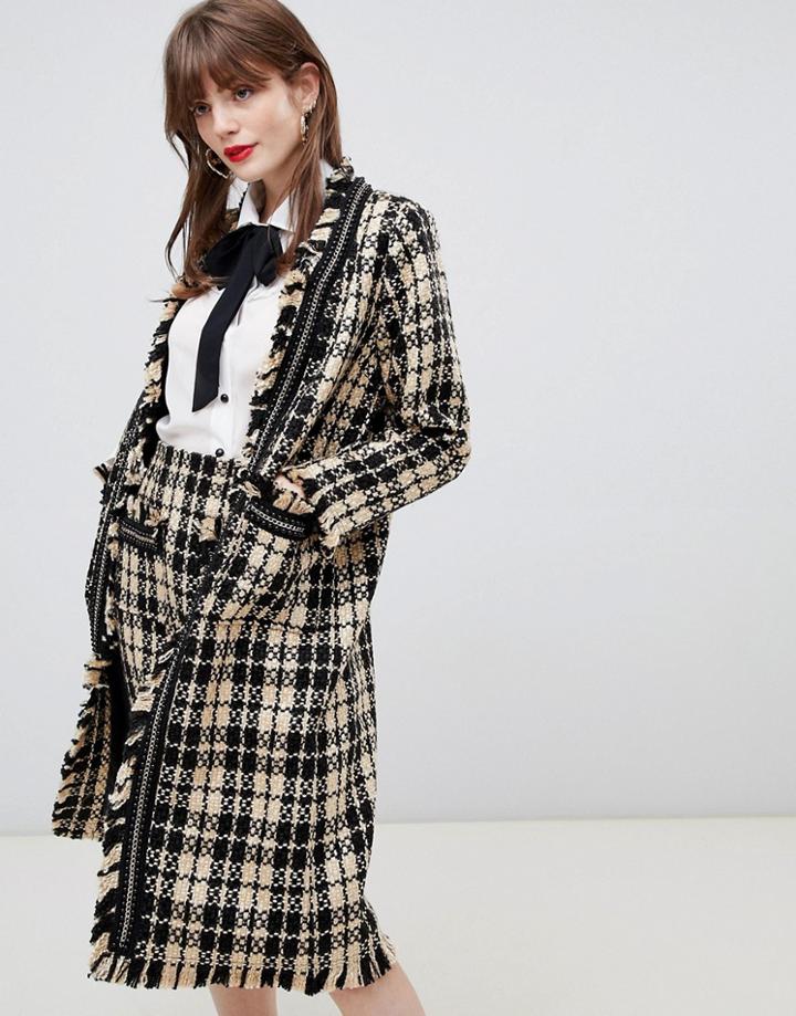 Darling Textured Checked Longline Jacket - Black