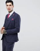 Gianni Feraud Skinny Fit Pinstripe Suit Jacket - Navy