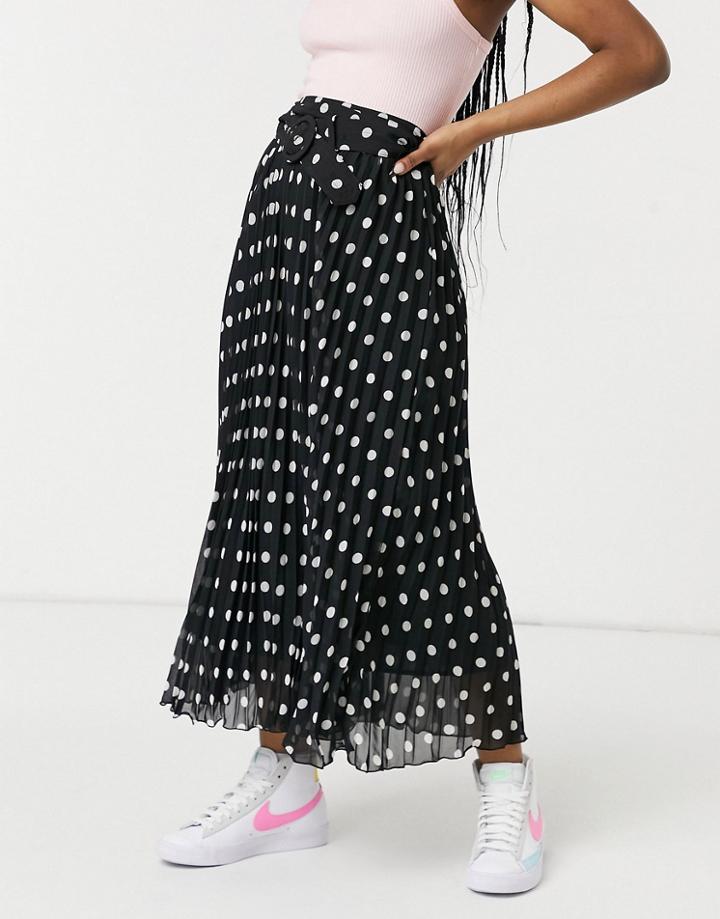 Style Cheat Belted Pleated Midi Skirt In Black-multi