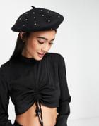 Allsaints Studded Beret Hat In Black