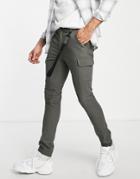 Asos Design Super Skinny Cargo Pants With Tape Detail In Khaki-green