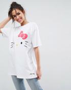 Asos T-shirt In Oversized Fit With Hello Kitty Face Print - White