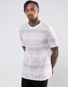 Asos T-shirt With All Over Geo-tribal Print In Linen Mix - White