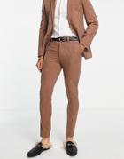 Asos Design Super Skinny Suit Pants With Pinstripe In Brown