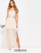 Tfnc Wedding Pleated Embellished Waist Maxi Dress - Nude