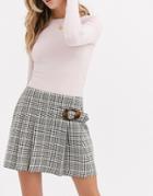 Miss Selfridge Mini Skirt With Buckle Detail In Check-multi