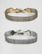 Asos Design Mesh Bracelet Set In Burnished Mixed Metals - Multi