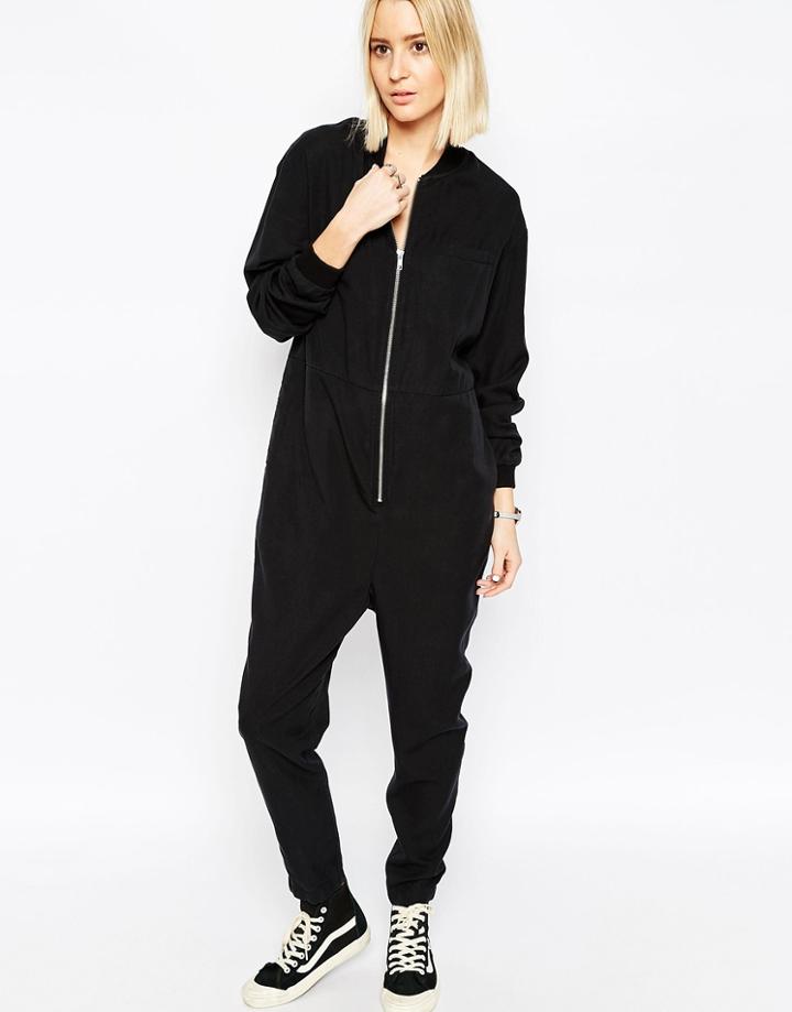 Asos White Bomber Jumpsuit - Black