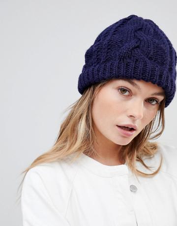 Vincent Pradier Cable Knit Navy Beanie - Navy