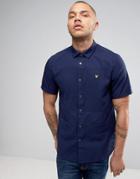 Lyle & Scott Pique Shirt Short Sleeve Buttondown Regular Fit Eagle Logo In Navy - Navy